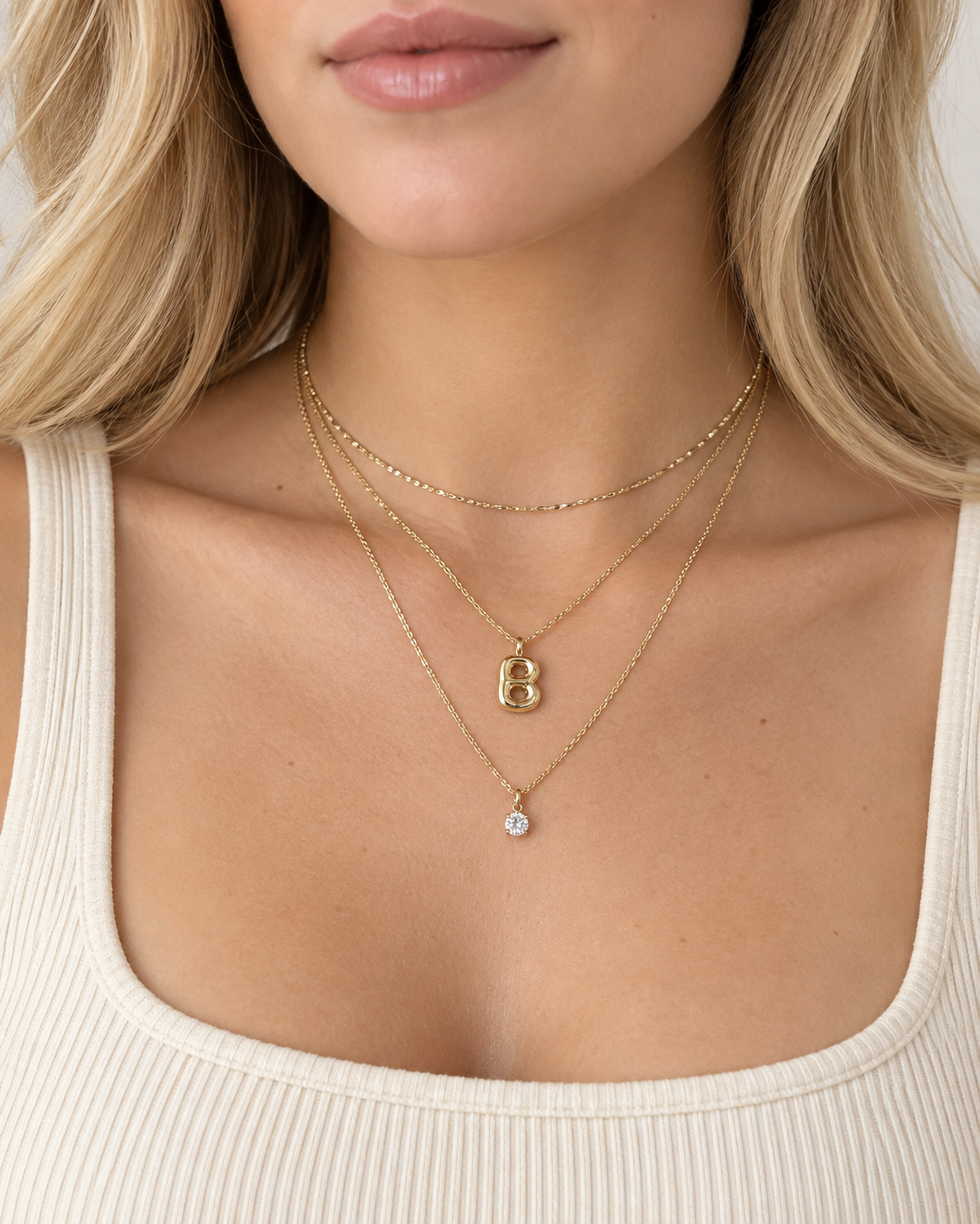 Gold Layered Initial Necklace Set – 3 Piece Personalized Necklace