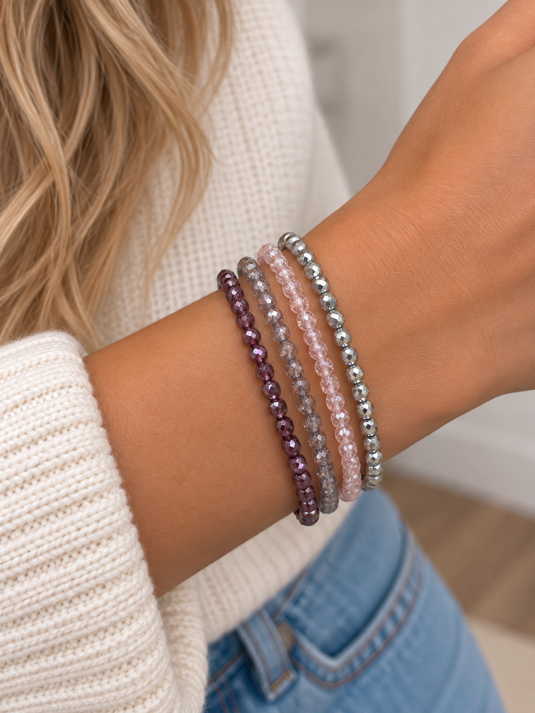 Faceted Glass Bead 4-Piece Bracelet Stack