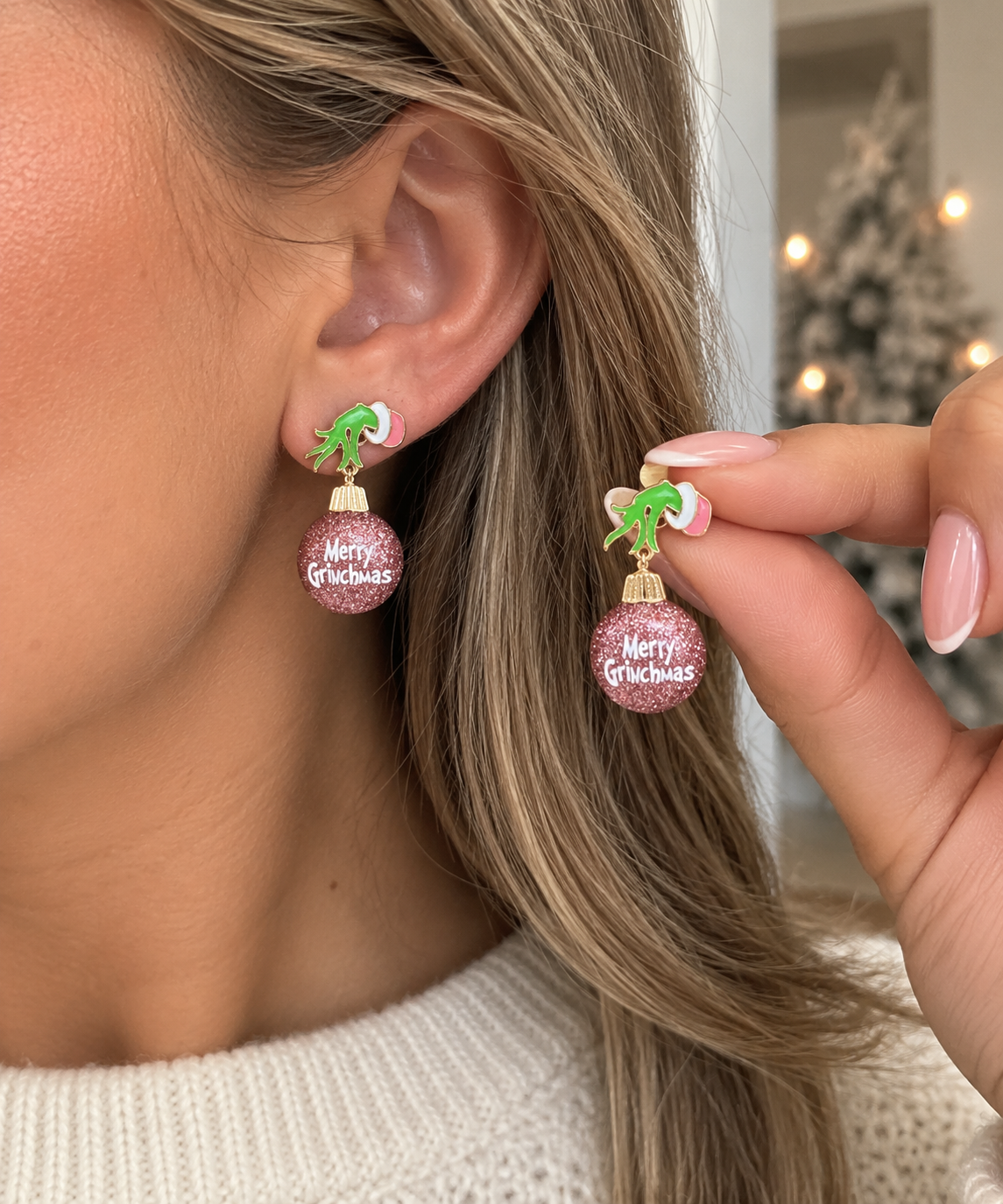 Merry Grinchmas Grinch Christmas Ornament Earrings