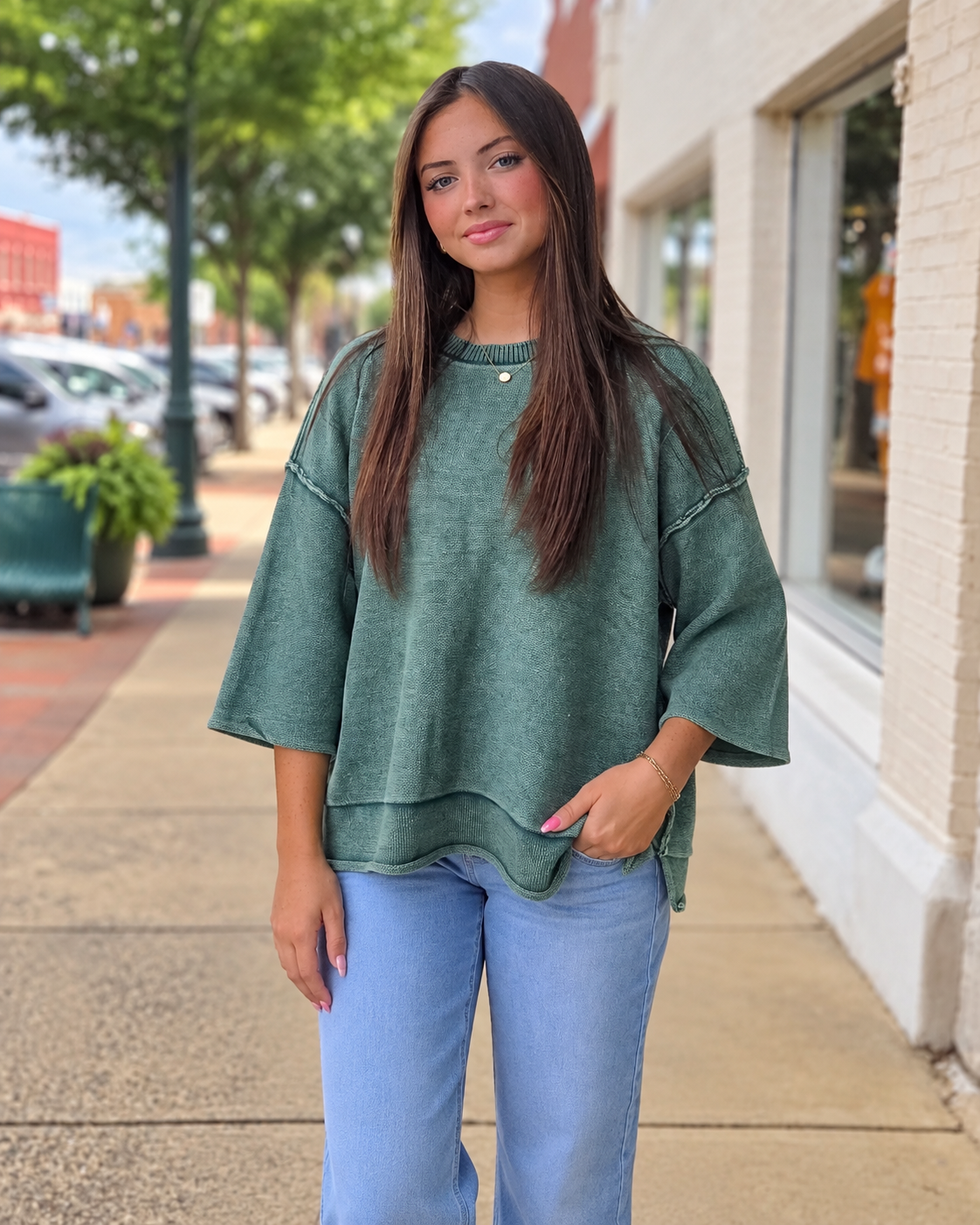 Zenana Washed 3/4 Sleeve Boxy Sweatshirt – S–3X