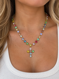 Multicolor Rhinestone Cross Pendant Necklace