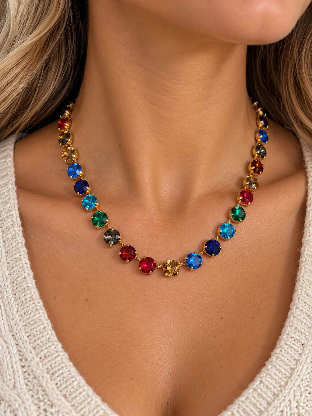Multicolor Crystal Collet Statement Necklace