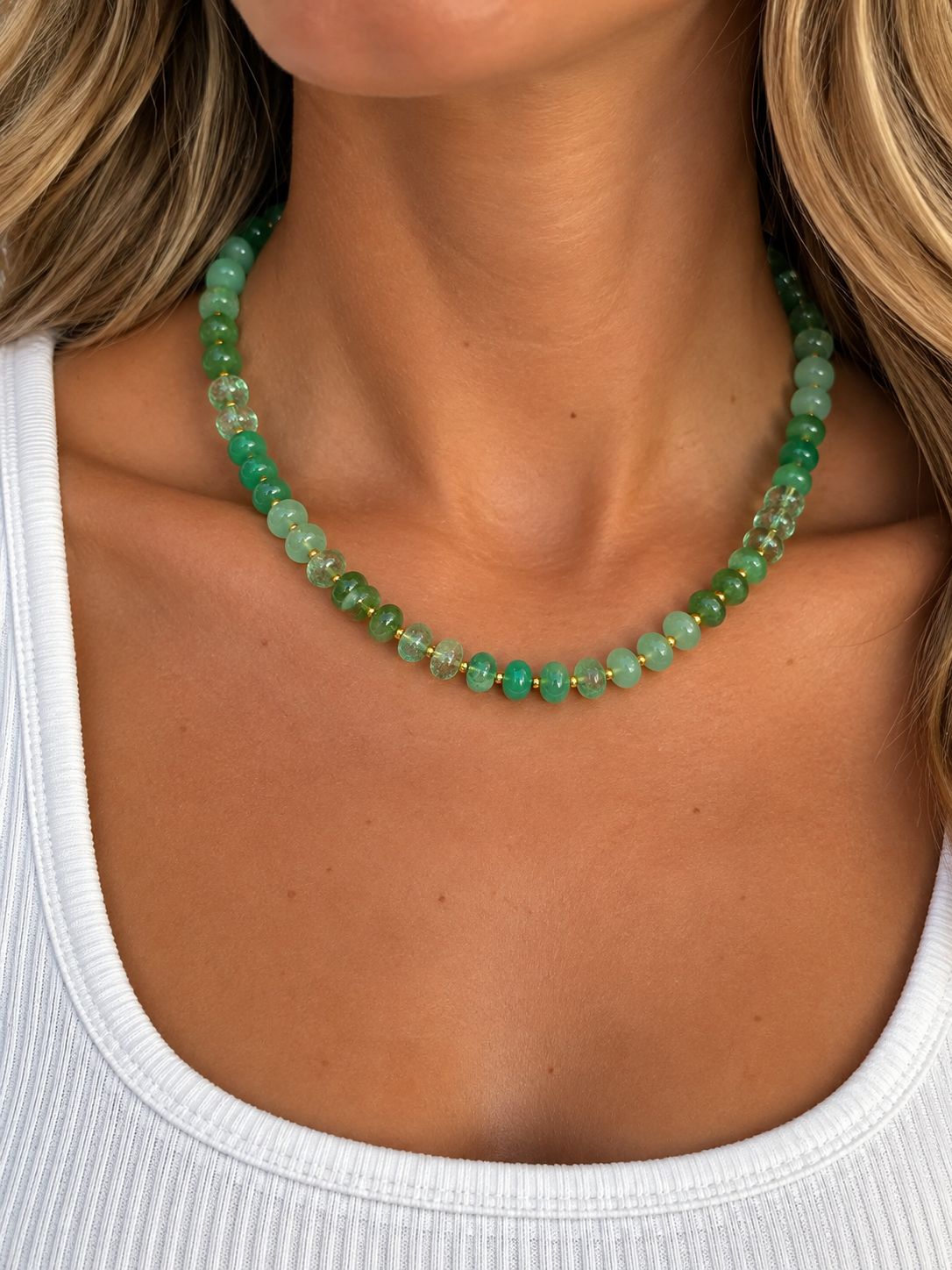 Emerald Green Gemstone-Inspired Beaded Necklace