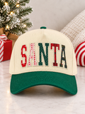 Santa Embroidered Christmas Hat – Green & Cream