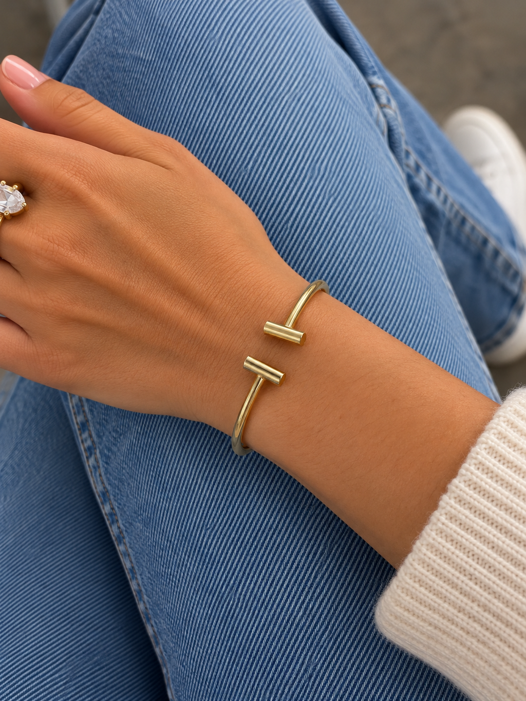 Gold Double Bar Open Cuff Bracelet