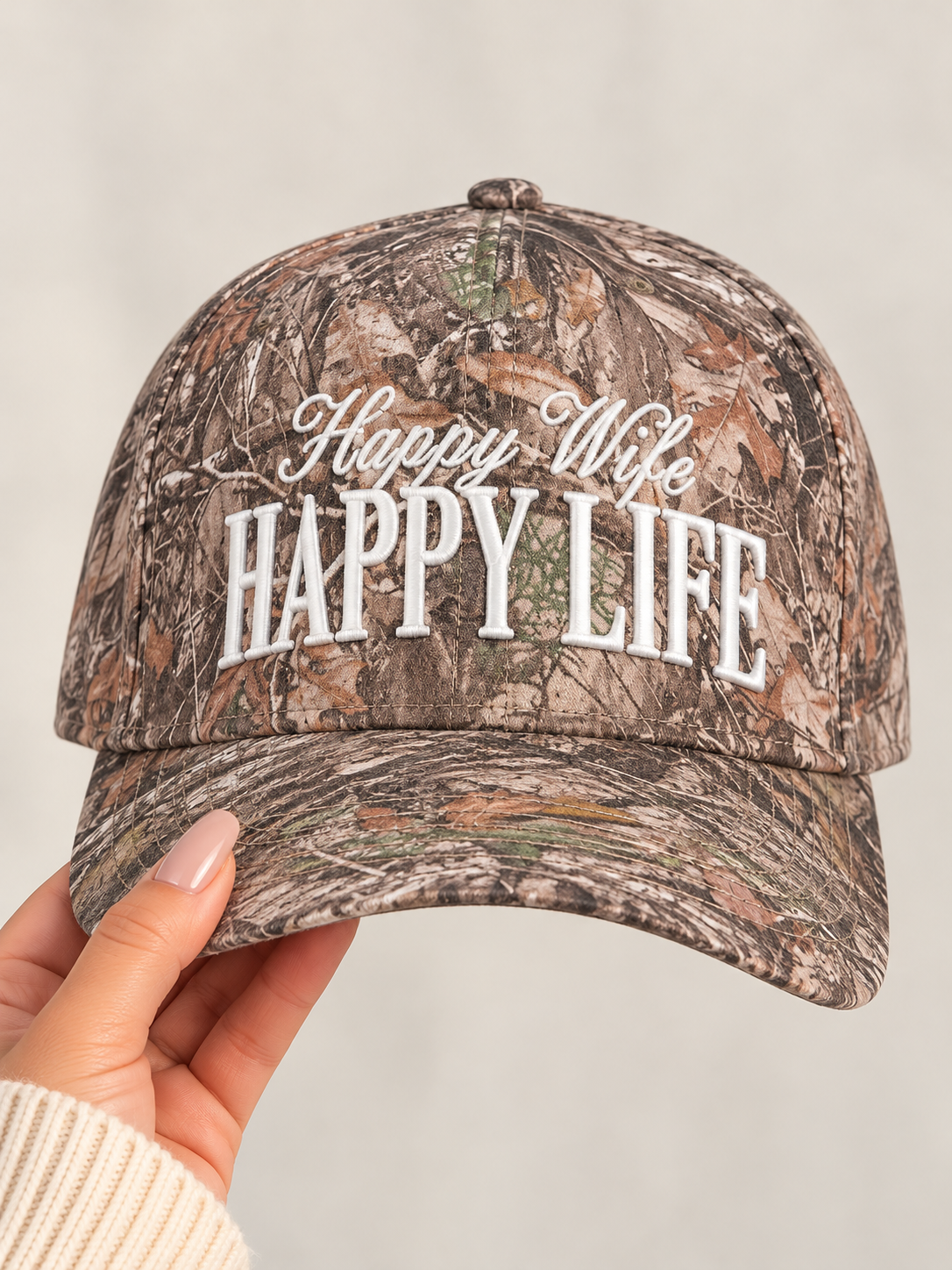Happy Wife Happy Life Embroidered Camo Hat