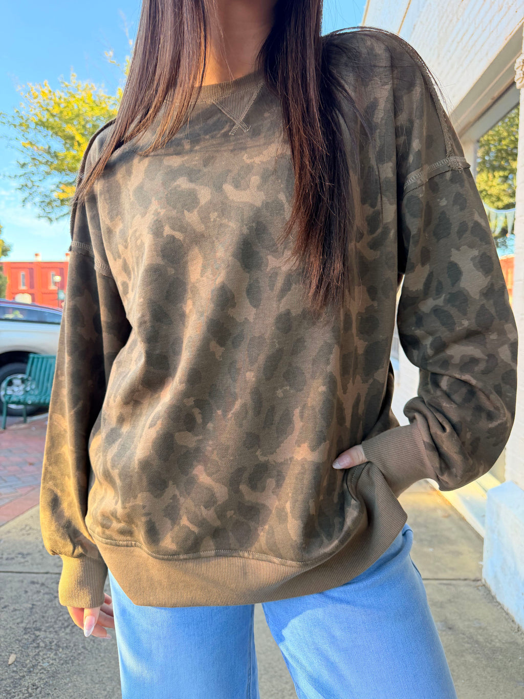 Mocha Abstract Spot Crew Neck Sweatshirt