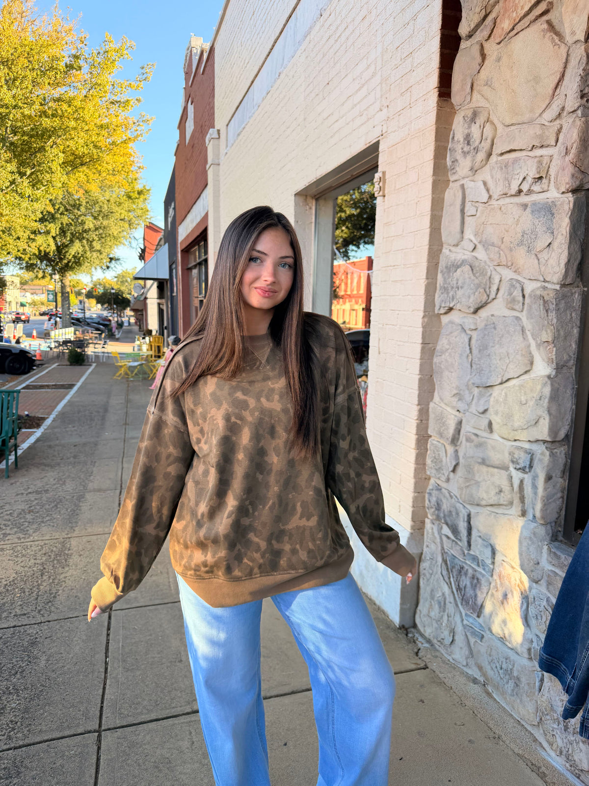 Mocha Abstract Spot Crew Neck Sweatshirt