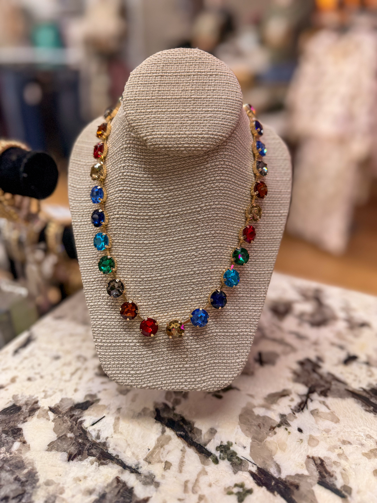 Multicolor Crystal Collet Statement Necklace