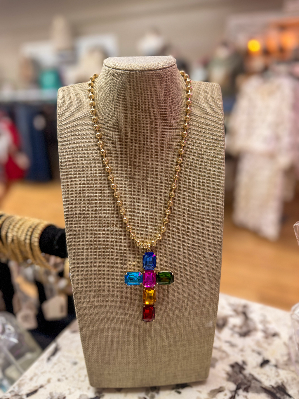 Multicolor Crystal Cross Pendant Necklace