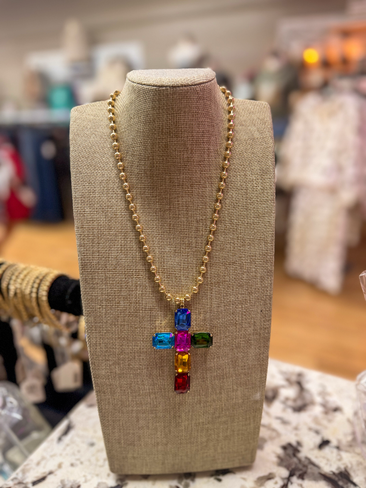Multicolor Crystal Cross Pendant Necklace