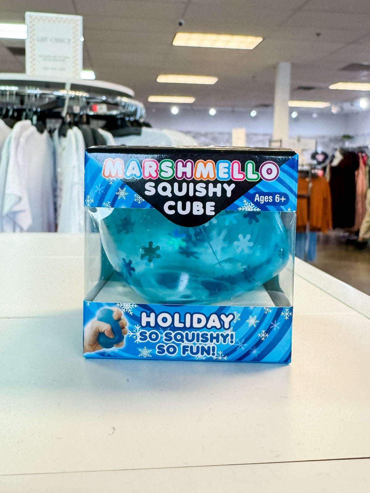 Holiday Marshmello Squishy Cube – Blue Snowflake ❄️
