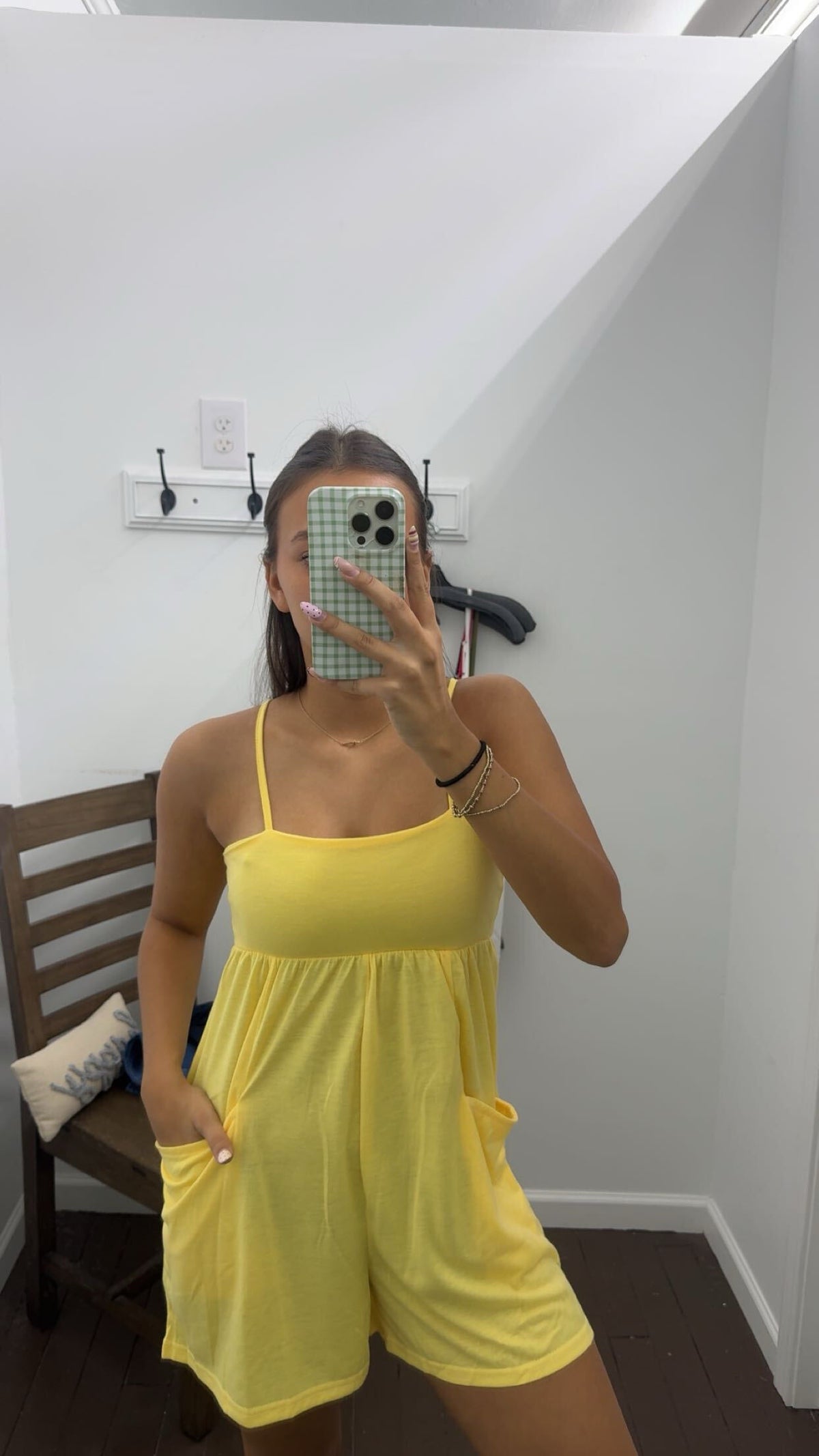 Women’s Square Neck Strappy Romper – Relaxed Fit Sleeveless Pocket Romper