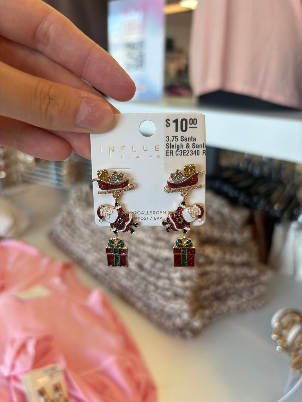Christmas Santa Sleigh & Present Dangle Earrings