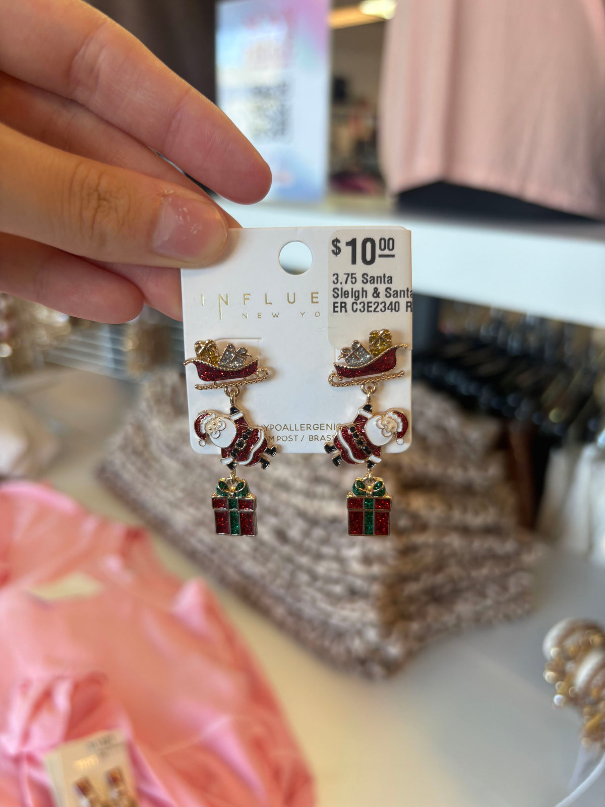 Christmas Santa Sleigh & Present Dangle Earrings
