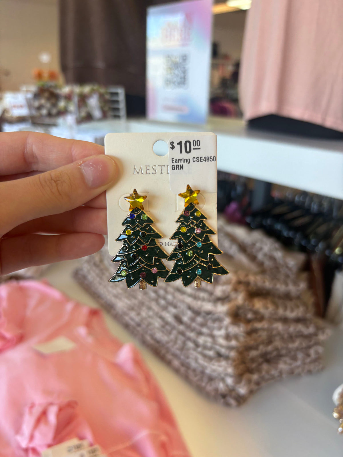 Multicolor Rhinestone Christmas Tree Dangle Earrings