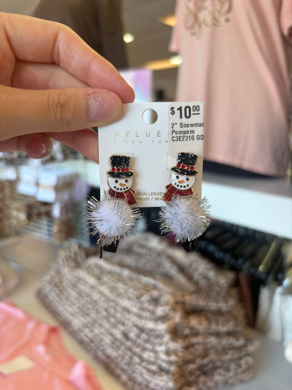 Snowman White Pom Pom Christmas Dangle Earrings
