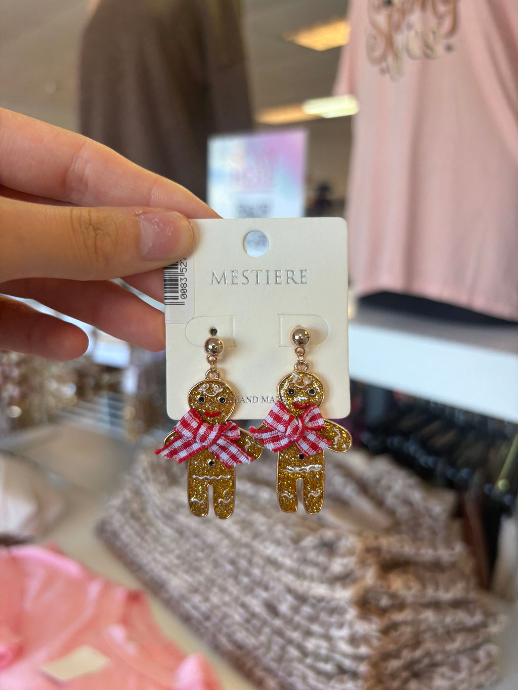 Glitter Gingerbread Man Bow Dangle Earrings