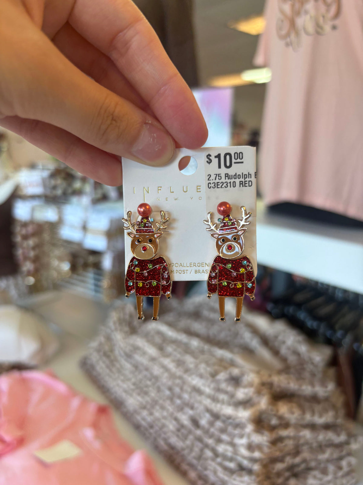 Rudolph Christmas Reindeer Dangle Earrings