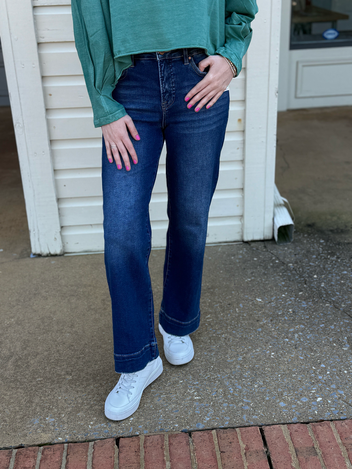 Risen High Rise Dark Wash Straight Leg Jeans