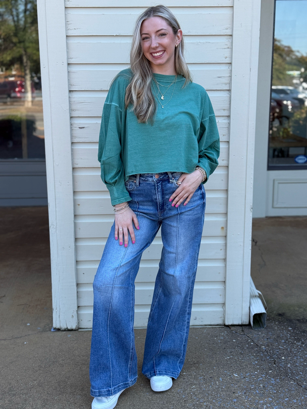 Risen High Rise Pintuck Wide Leg Jeans
