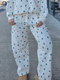 Christmas Tree & Candy Cane Print Wide Leg Lounge Pants – Ivory