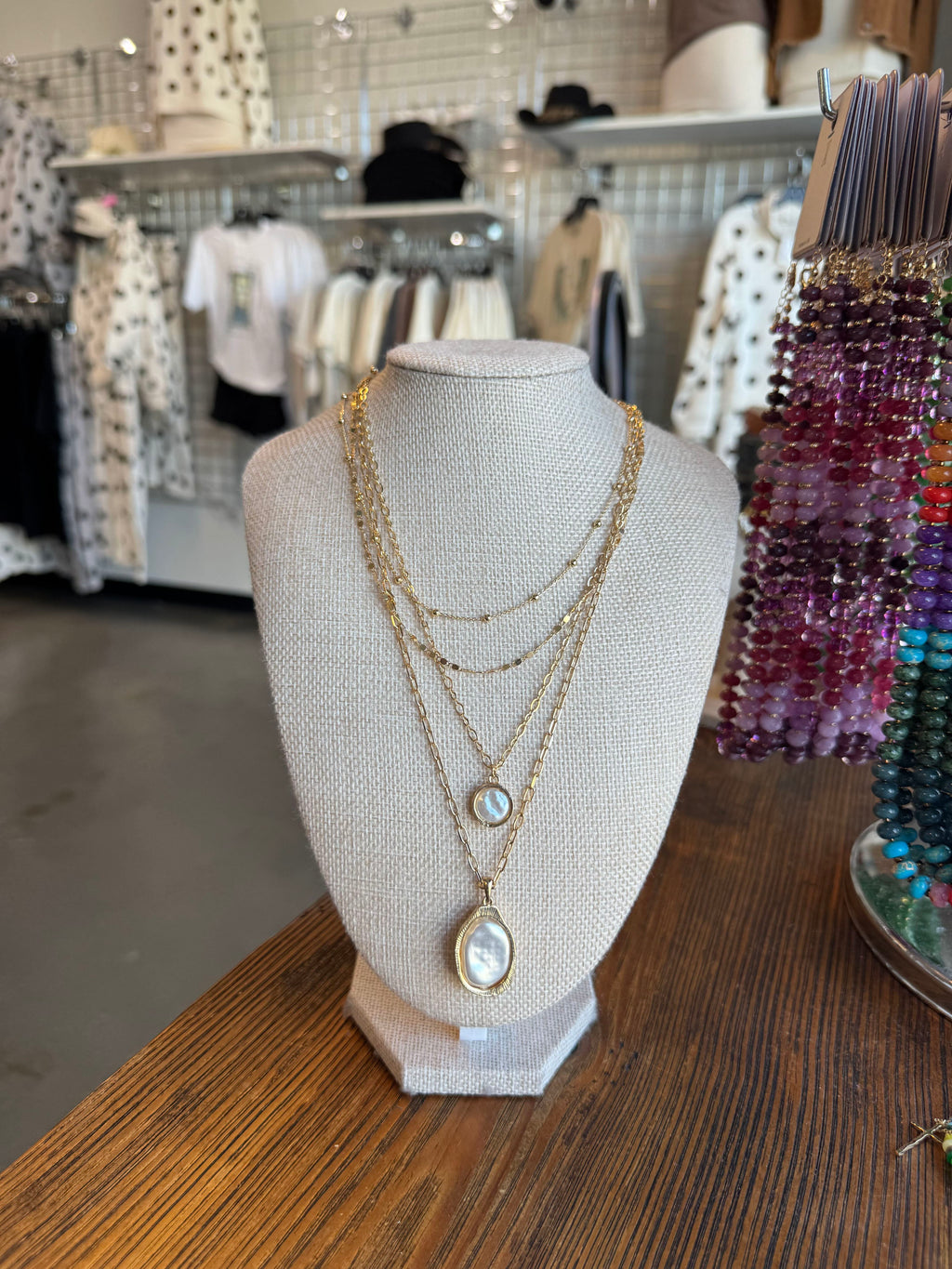 Layered Gold Mother-of-Pearl Pendant Necklace