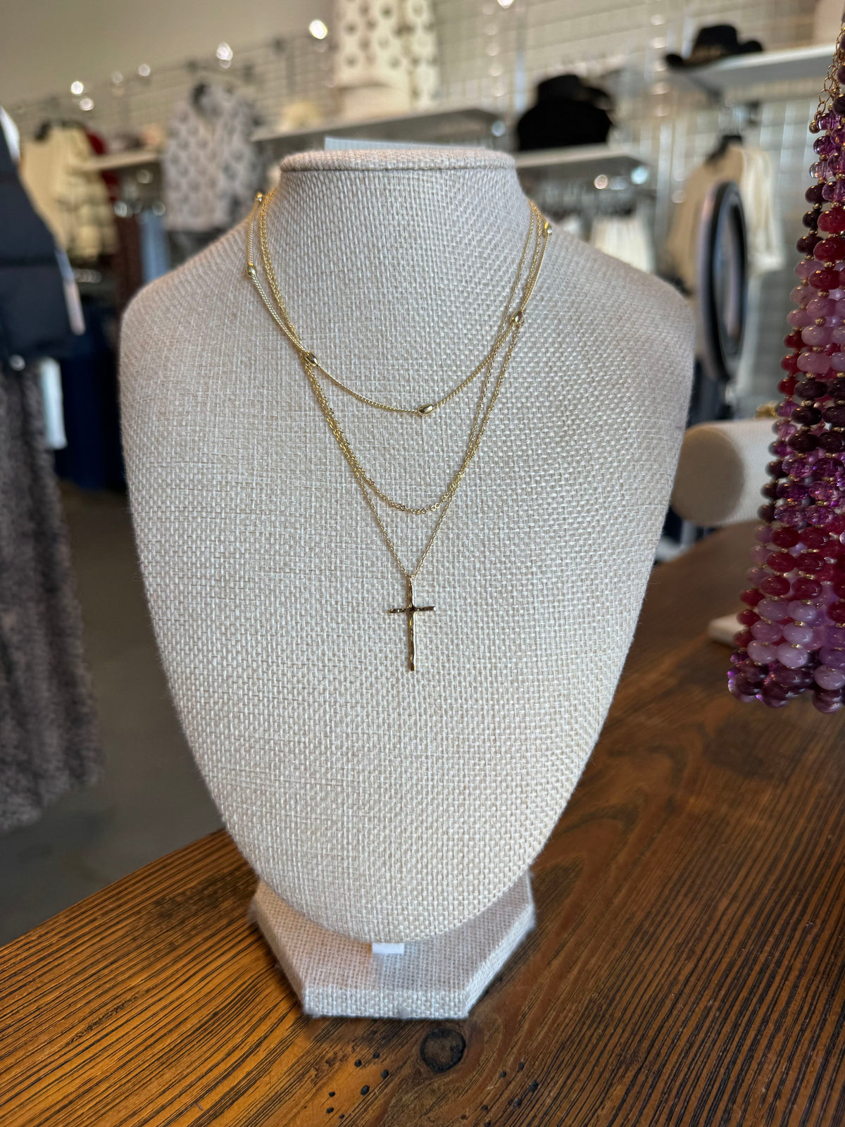 Layered Gold Cross Pendant Necklace