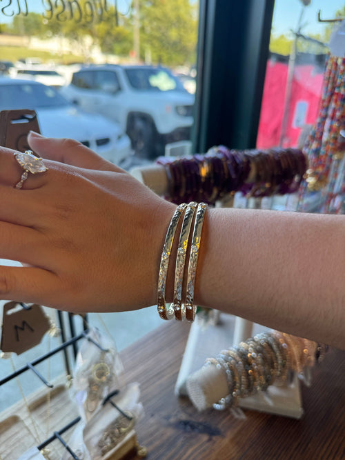 3-Piece Hammered Stone Station Bangle Bracelet Set
