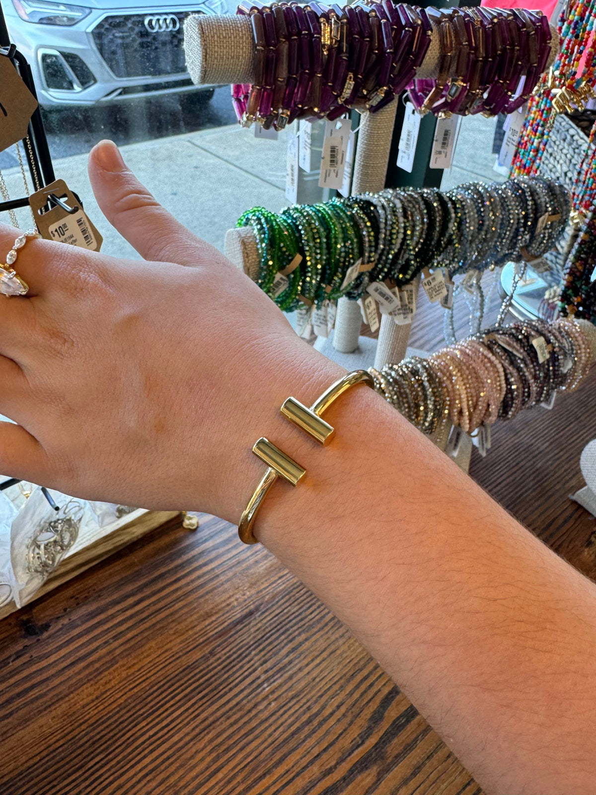 Gold Double Bar Open Cuff Bracelet