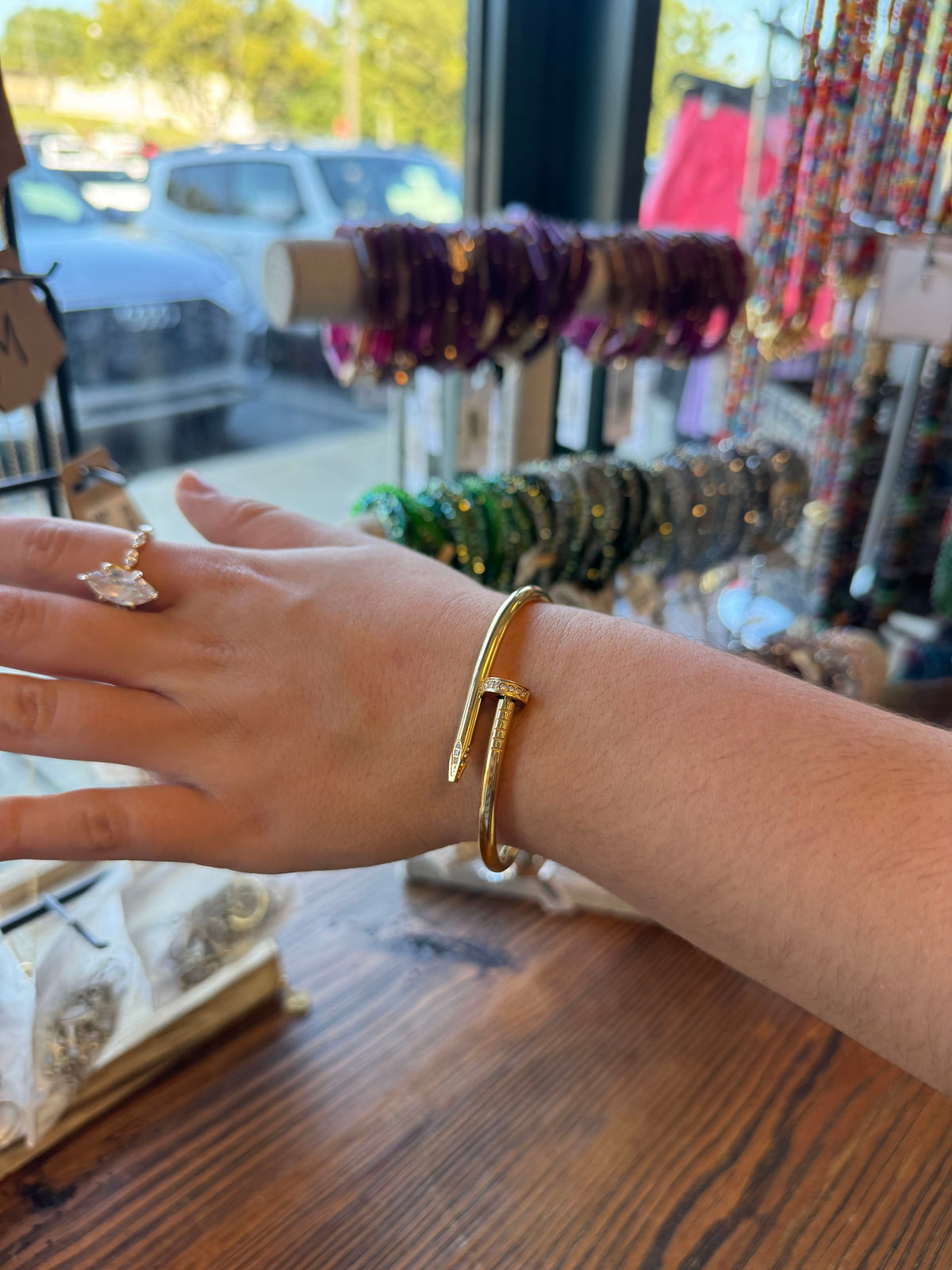 Gold Rhinestone Nail Cuff Bracelet