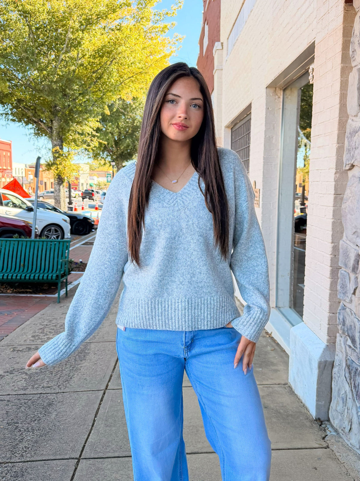 Oversized V-Neck Drop Shoulder Sweater