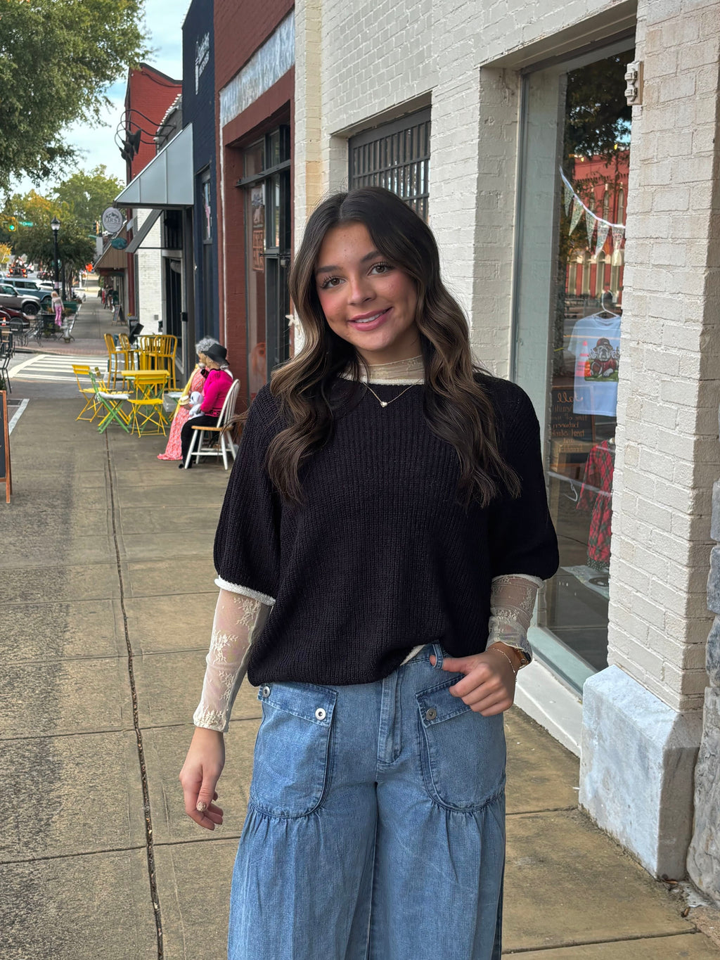 Sheer Lace Mock Neck Long Sleeve Top