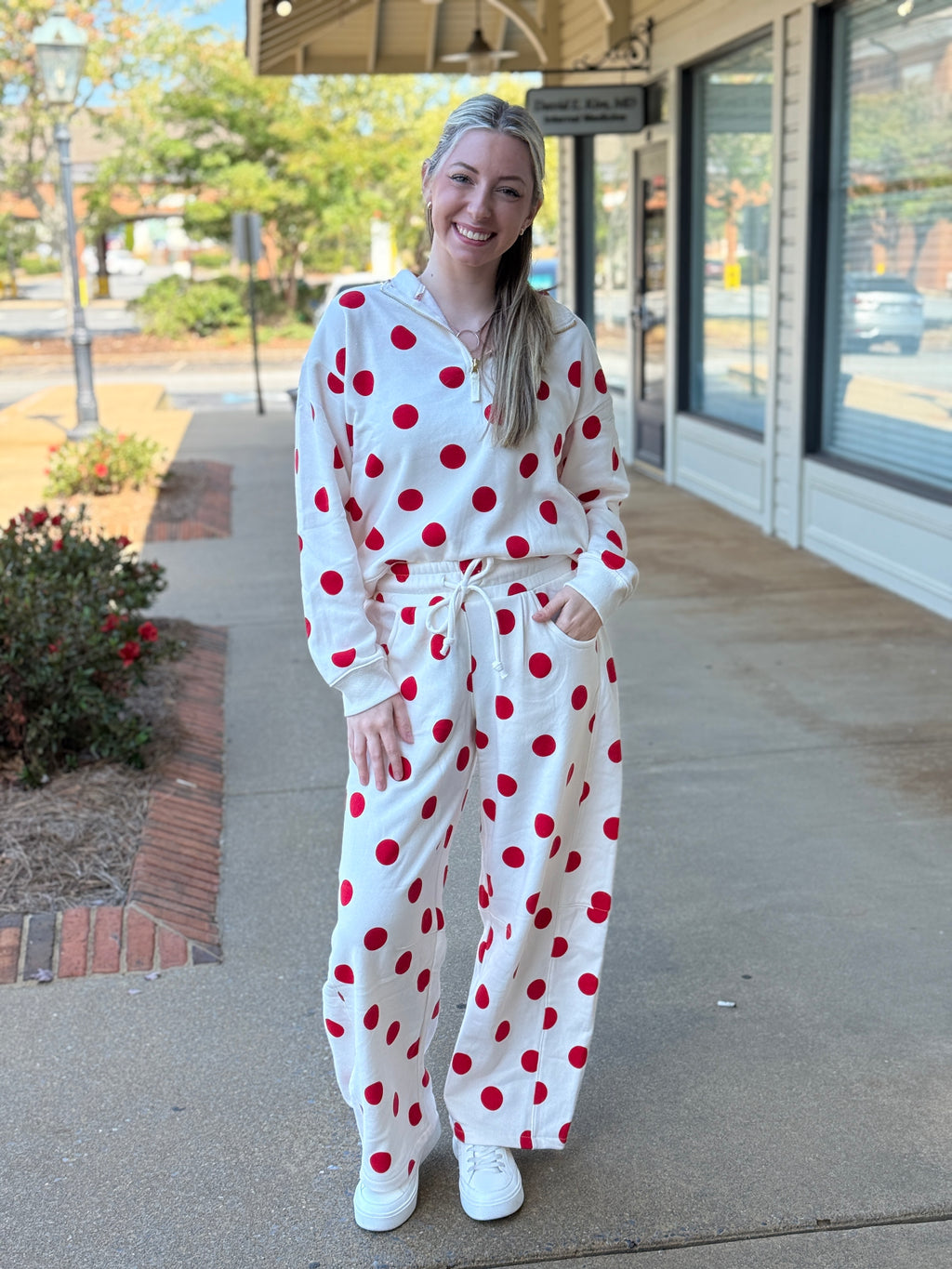 Polka Dot Quarter-Zip Pullover
