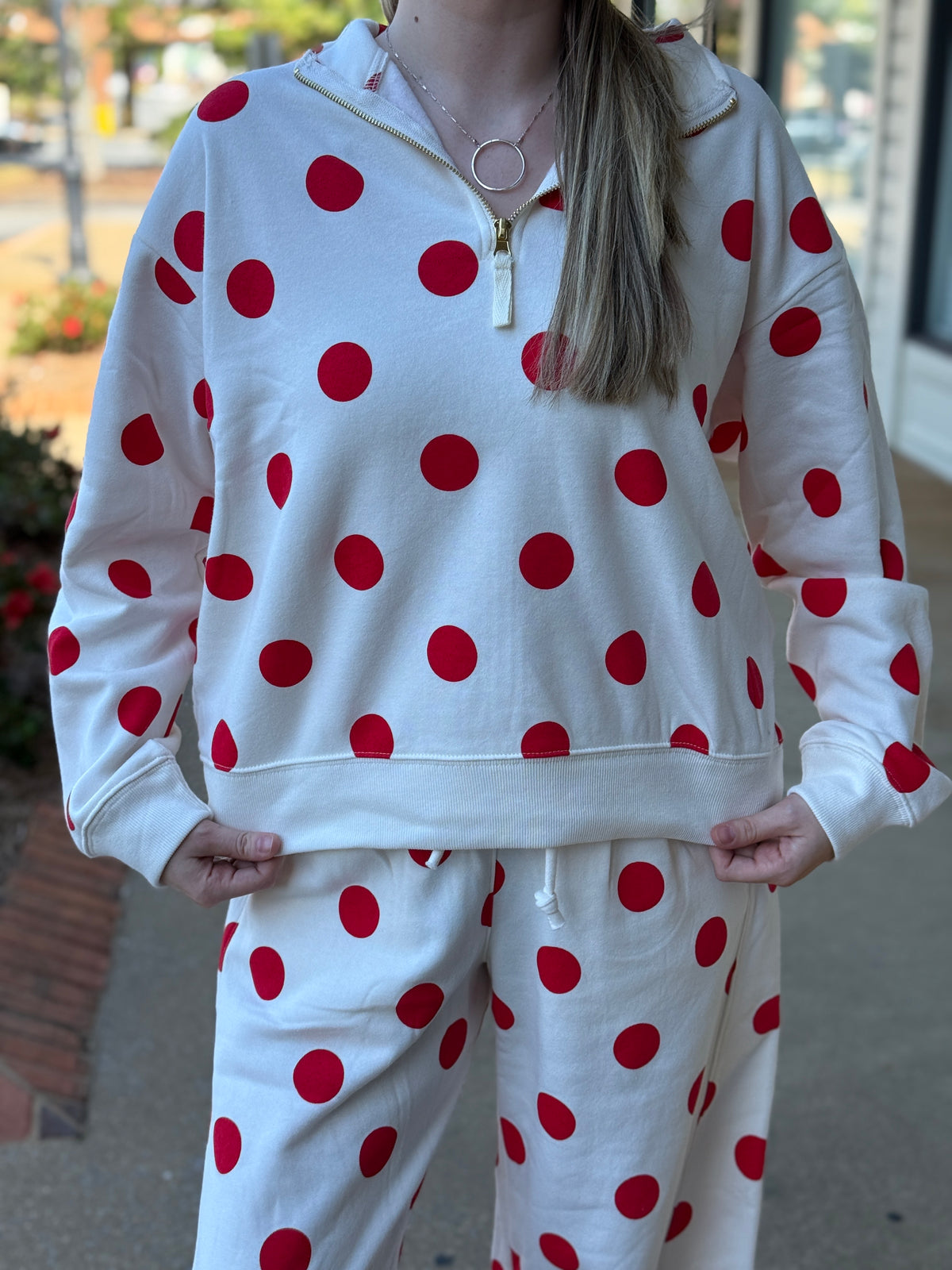 Polka Dot Quarter-Zip Pullover