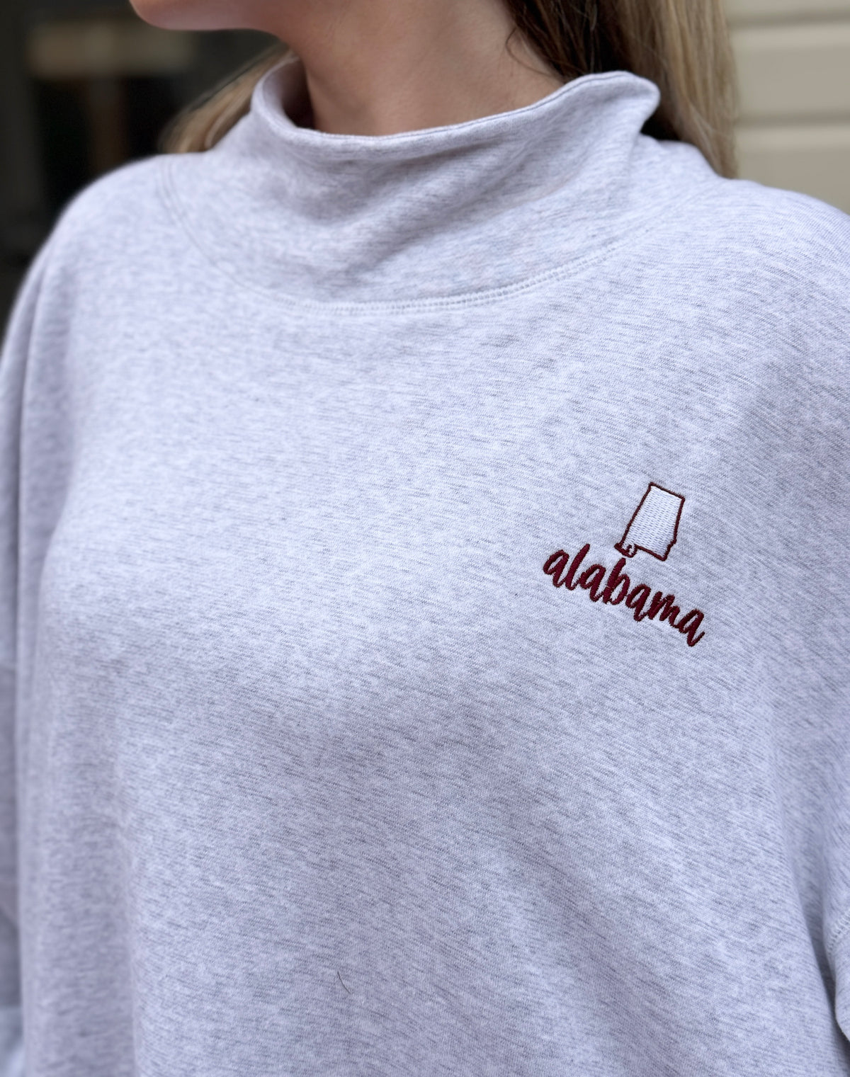 Alabama Oversized Mock Neck Sweatshirt – Crimson & Heather Gray