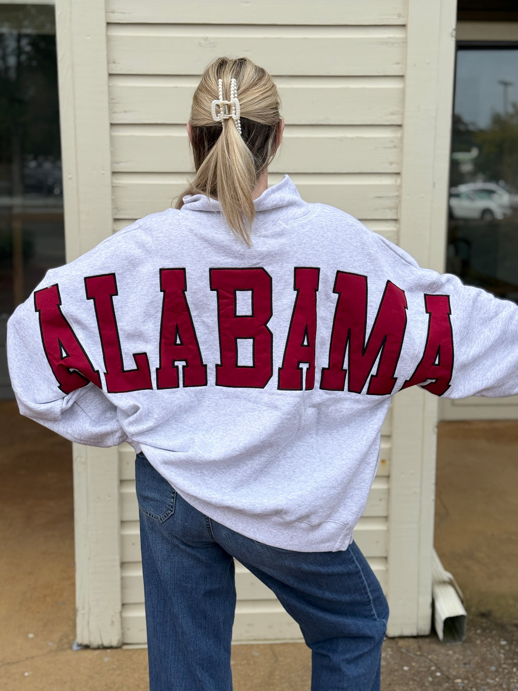 Alabama Oversized Mock Neck Sweatshirt – Crimson & Heather Gray