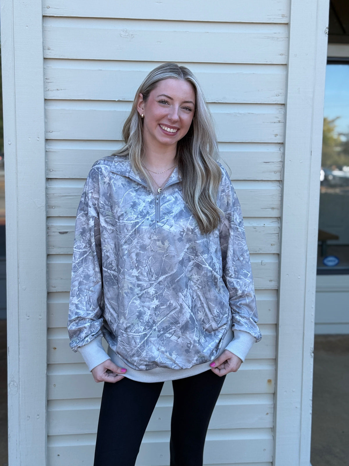 Dark Olive Tree Camo Oversized Half Zip Pullover