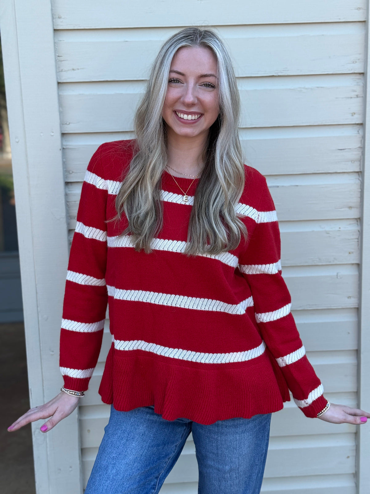 Striped Peplum Knit Sweater
