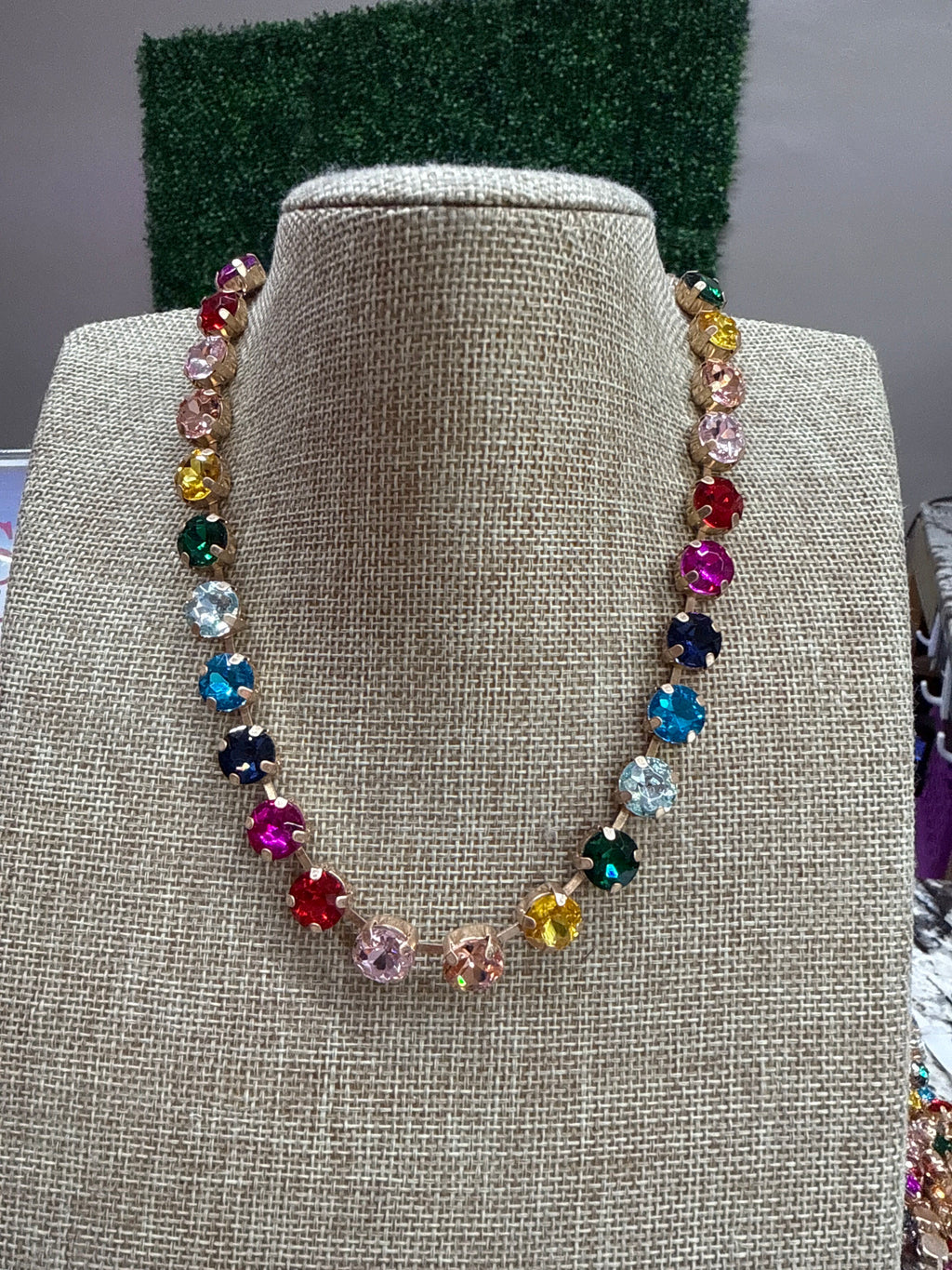 Rainbow Multi-Color Rhinestone Statement Necklace
