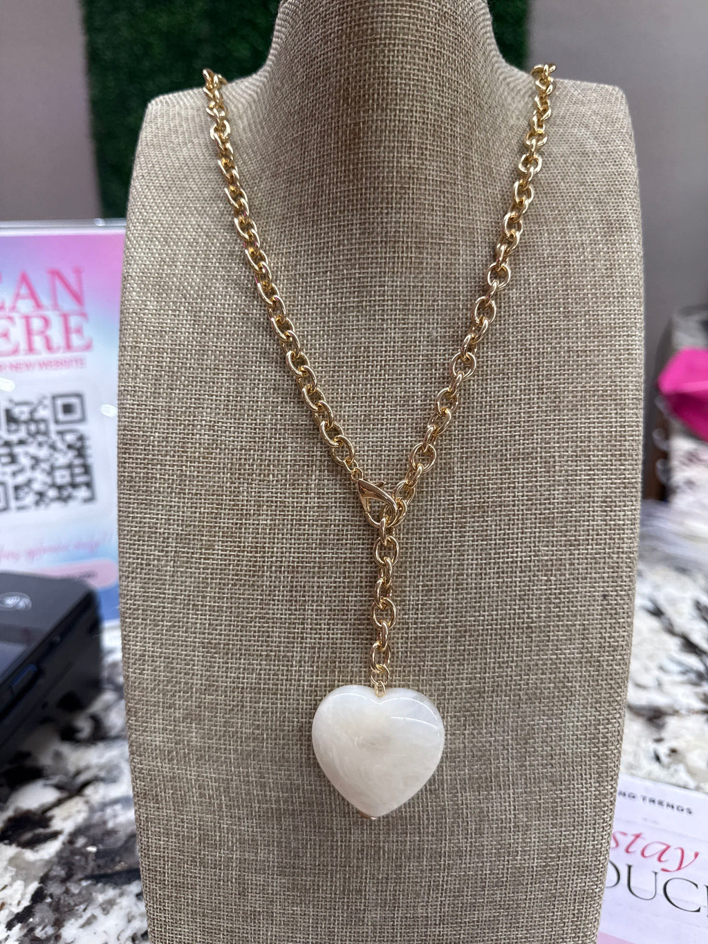 Gold Chain Ivory Heart Lariat Necklace