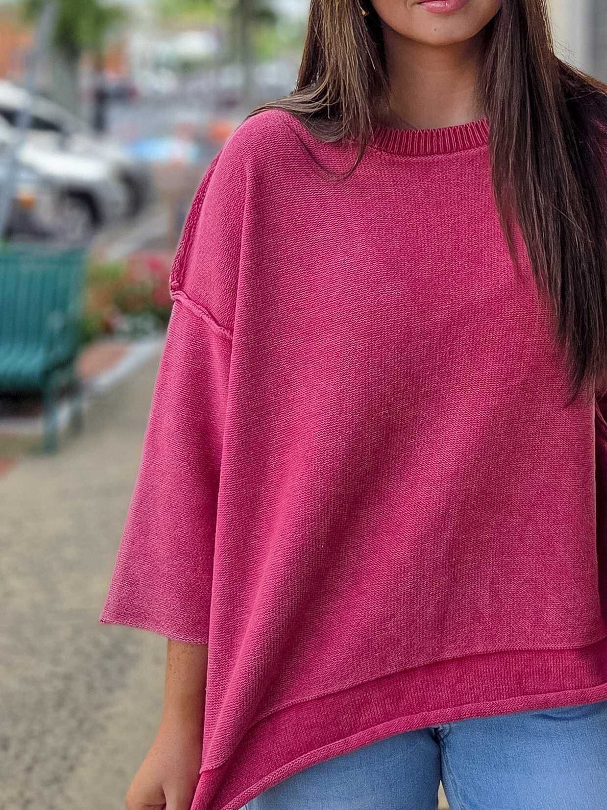 Zenana Washed 3/4 Sleeve Boxy Sweatshirt – S–3X