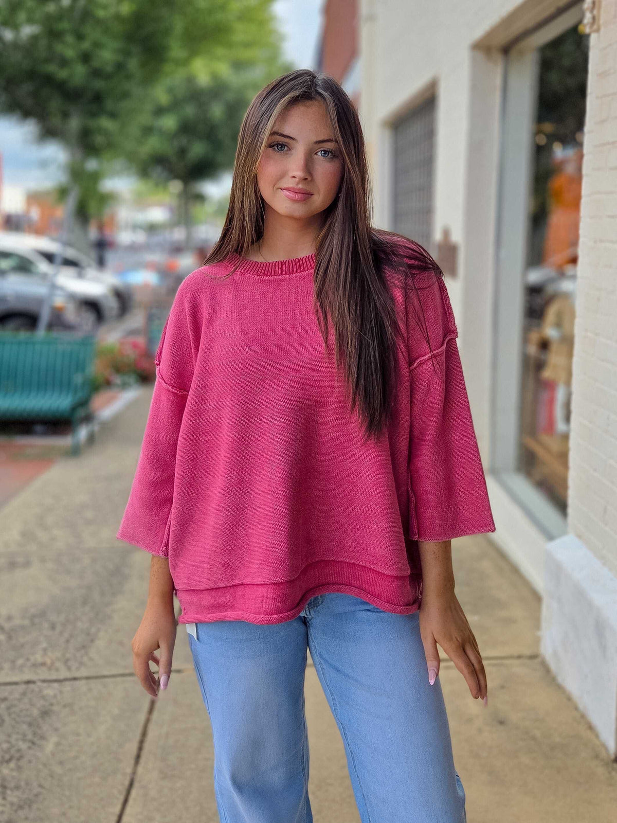 Zenana Washed 3/4 Sleeve Boxy Sweatshirt – S–3X