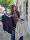 Contrast Trim Puff Sleeve Ribbed Knit Sweater Top