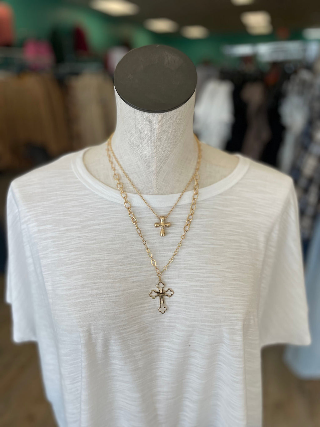 Double Layer Gold Cross Pendant Necklace