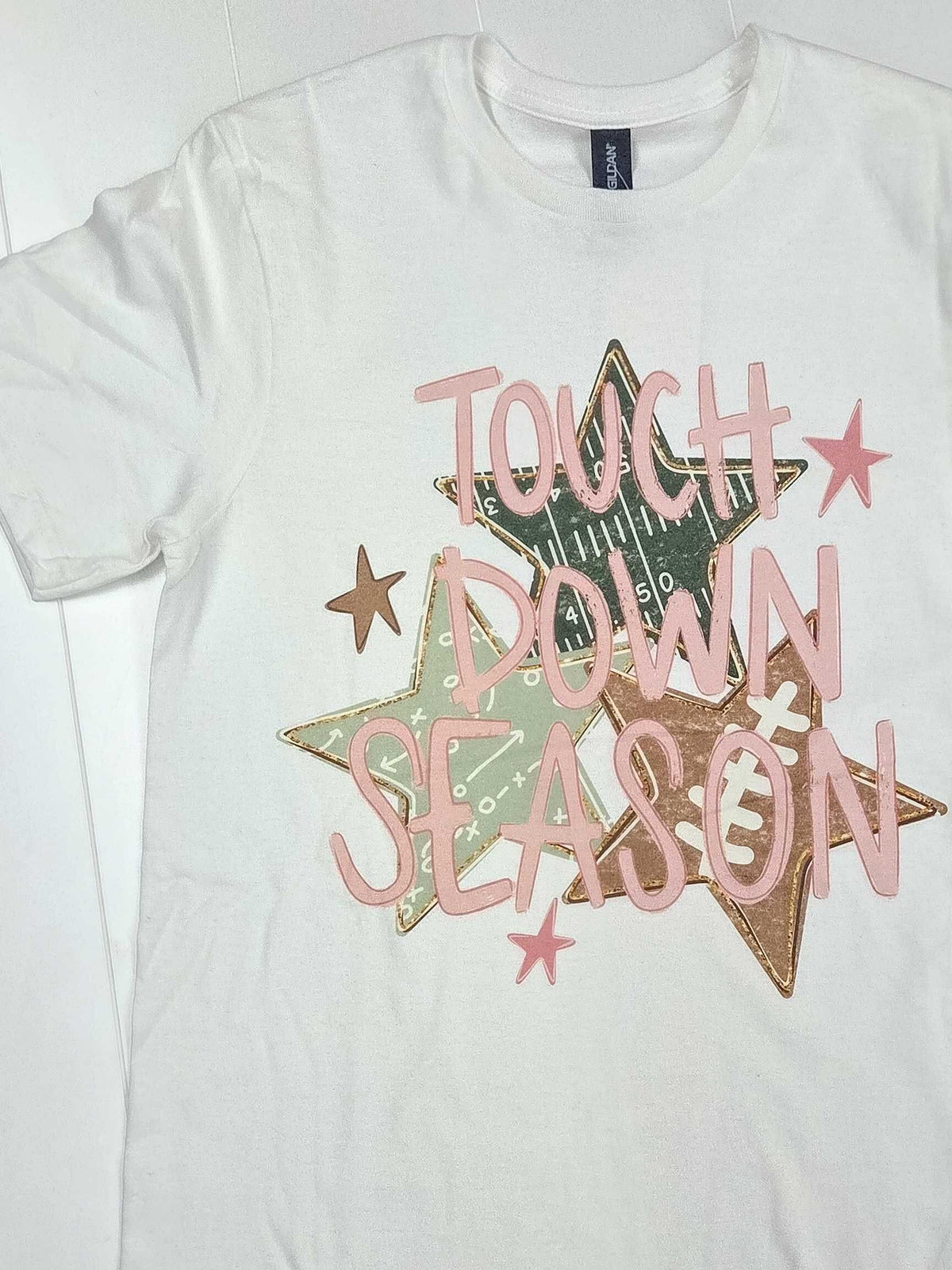Touchdown Season Football Graphic Tee – White Gildan T-Shirt
