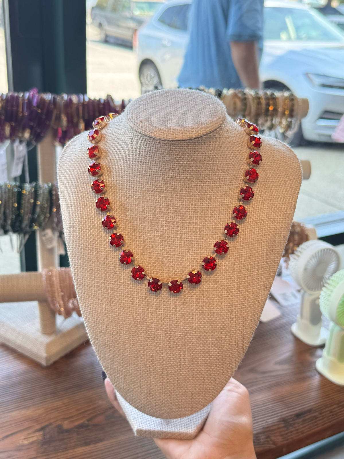 Red Round Crystal Tennis Necklace