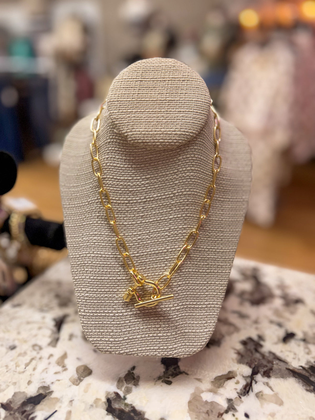 Gold Paperclip Chain Toggle Necklace