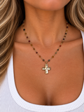 Earth Tone Beaded Hammered Cross Necklace