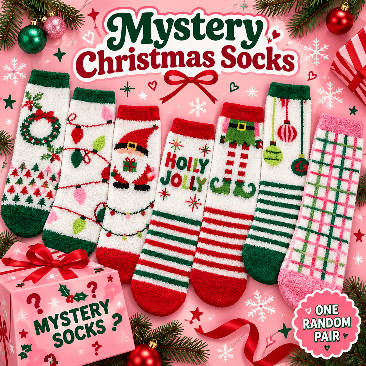 Mystery Christmas Fuzzy Socks – 1 Surprise Pair | 19 Possible Designs